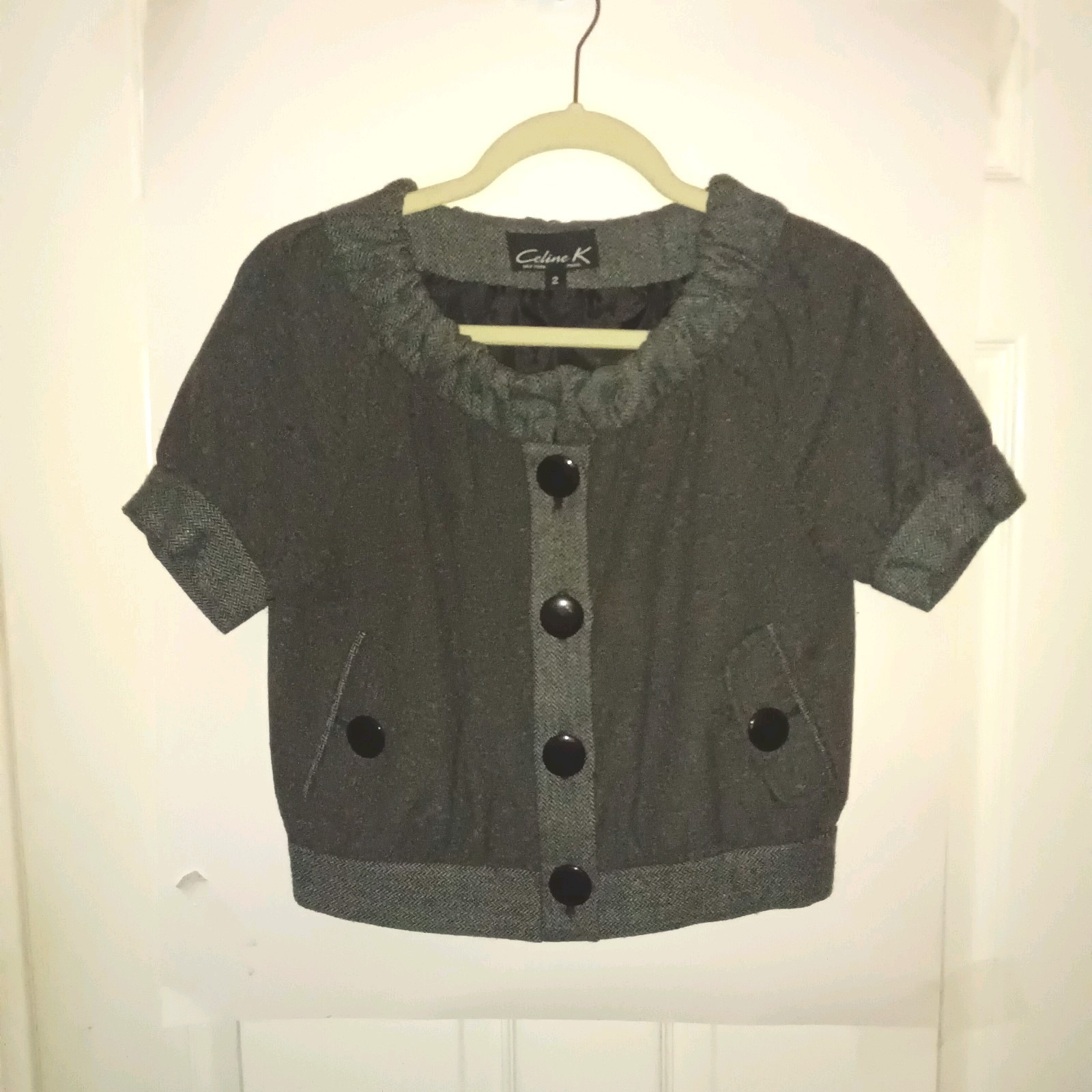 Vintage Celine K Women's Jacket Wool Gray Treed New York And Paris Size 2